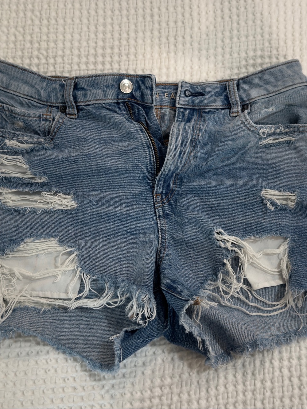 American Eagle Outfitters Light Blue Distressed Denim Shorts